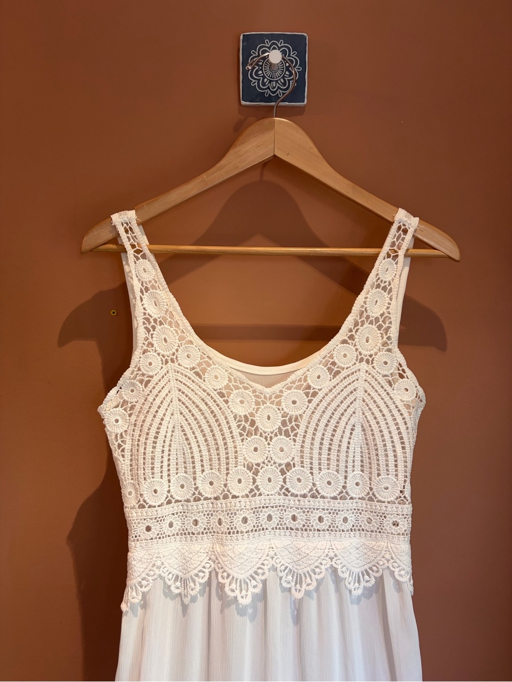 🍓3/$40 Women's White Lace Tiered Beach Swim Coverup Dress With Crochet Detail